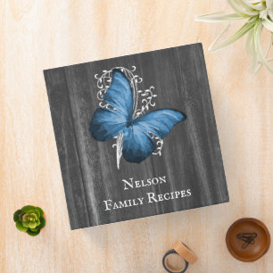 Blue Rustic Butterfly Personalized Recipe Binder
