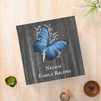 Blue Rustic Butterfly Personalized Recipe Binder