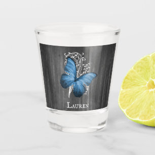 Blue Rustic Butterfly Personalized Shot glass