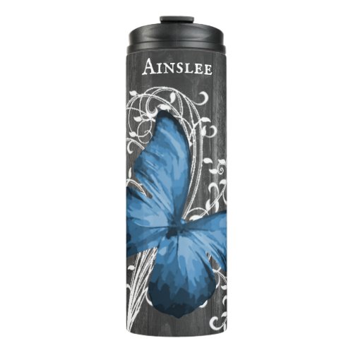 Blue Rustic Butterfly Personalized Thermal Tumbler