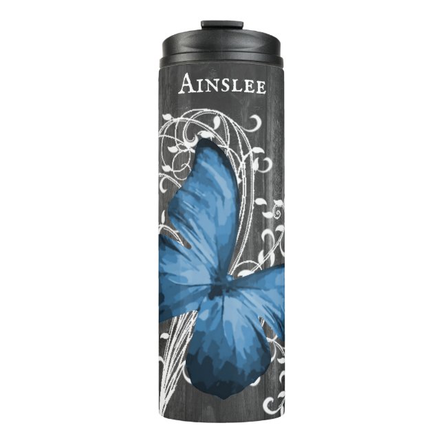 Blue Rustic Butterfly Personalized Thermal Tumbler (Front)