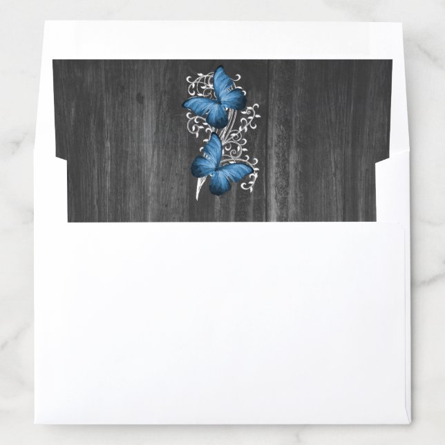 Blue Rustic Butterfly Wedding Envelope Liner (In Envelope)