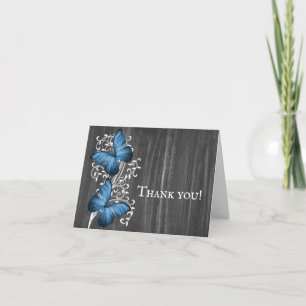 Blue Rustic Butterfly Wedding Thank You Cards