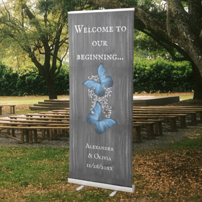 Blue Rustic Butterfly Wedding Welcome Banner (Blue Rustic Butterfly Wedding Welcome Banner)