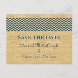 Blue Rustic Chevron Save the Date Postcard