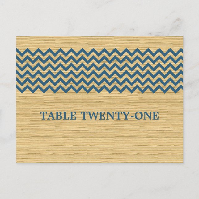 Blue Rustic Chevron Table Number Postcard (Front)