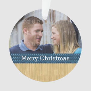 Blue Rustic Christmas Photo Ornament