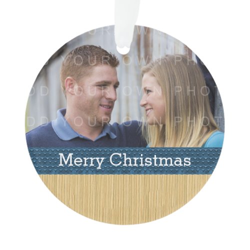 Blue Rustic Christmas Photo Ornament