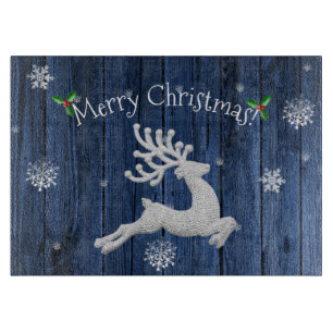Blue Rustic Christmas Reindeer Cutting Board