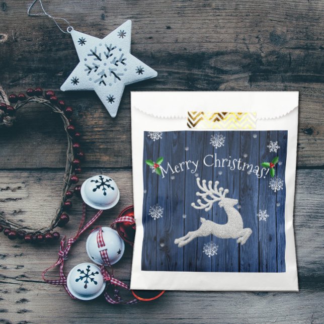 Blue Rustic Christmas Reindeer Favor Bags (Blue Rustic Reindeer Favor Bags)