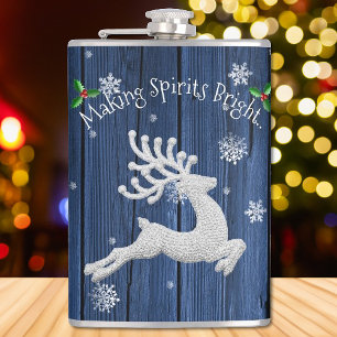 Blue Rustic Christmas Reindeer Flask