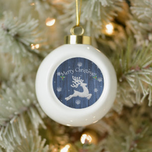 Blue Rustic Christmas Reindeer Framed Ornament