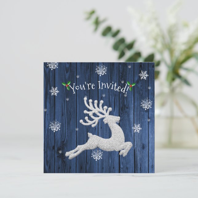 Blue Rustic Christmas Reindeer Invitation (Standing Front)