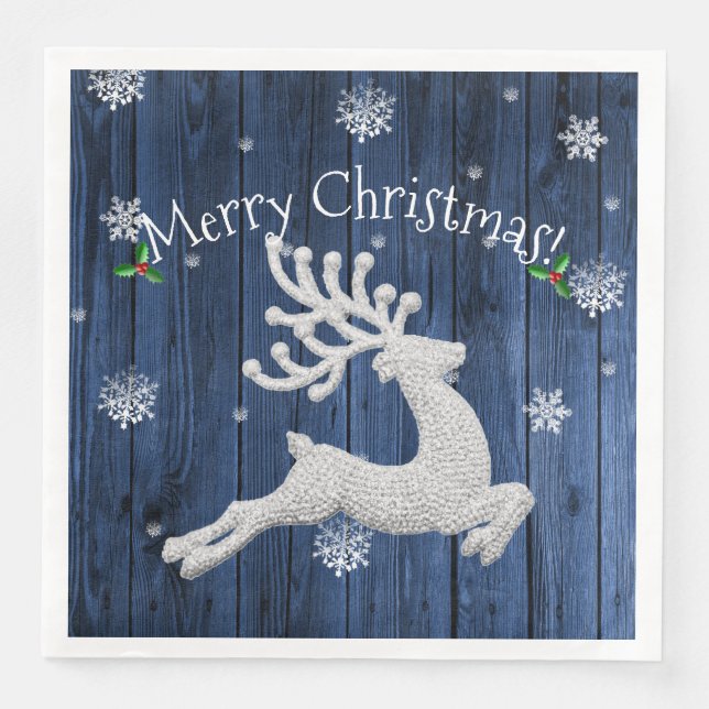 Blue Rustic Christmas Reindeer Paper Napkin (Front)