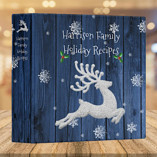 Blue Rustic Christmas Reindeer Recipe Binder