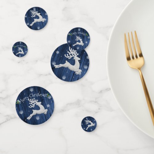 Blue Rustic Christmas Reindeer Table Confetti