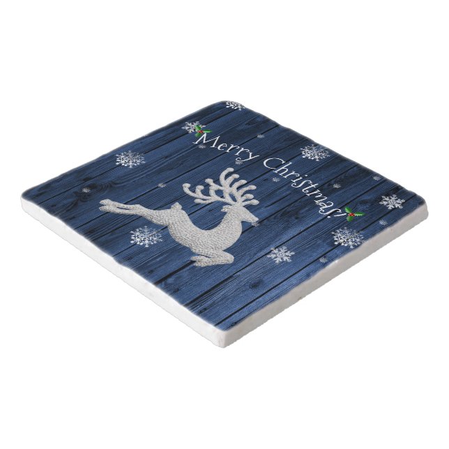 Blue Rustic Christmas Reindeer Trivet (Corner)
