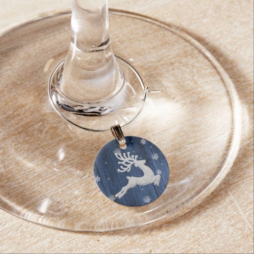 Blue Rustic Christmas Reindeer Wine Charm