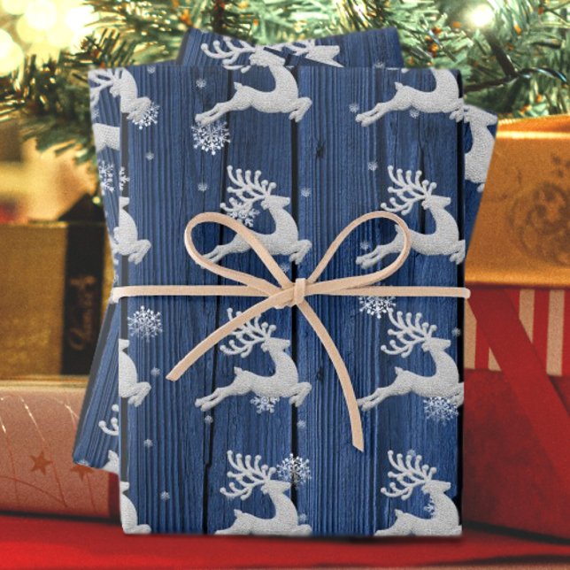 Blue Rustic Christmas Reindeer Wrapping Paper (Blue Rustic Christmas Reindeer Wrapping Paper)