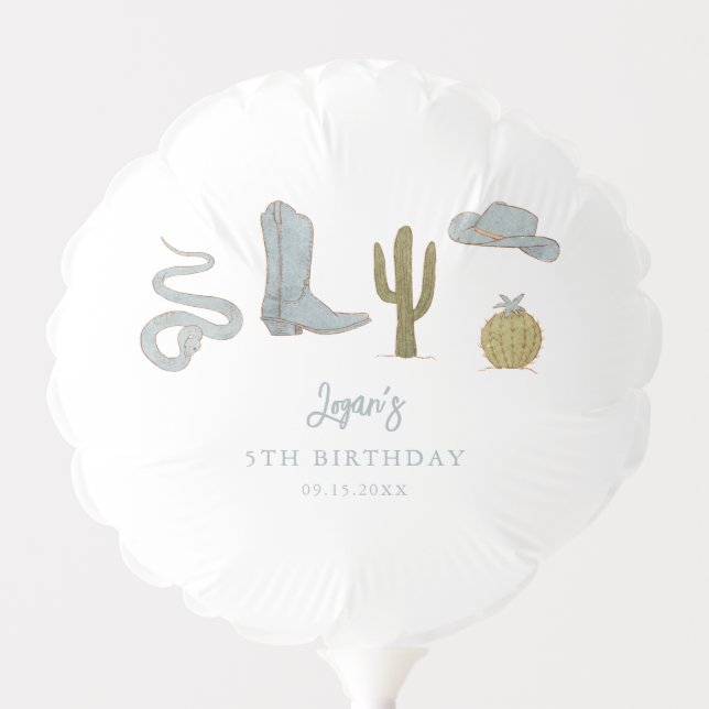 Blue Rustic Cowboy Birthday Party Balloon (Front)