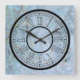 Blue Rustic Cracked Rock Marble-Look Old World Square Wall Clock