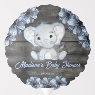 Blue Rustic Elephant Floral Baby Shower Balloon
