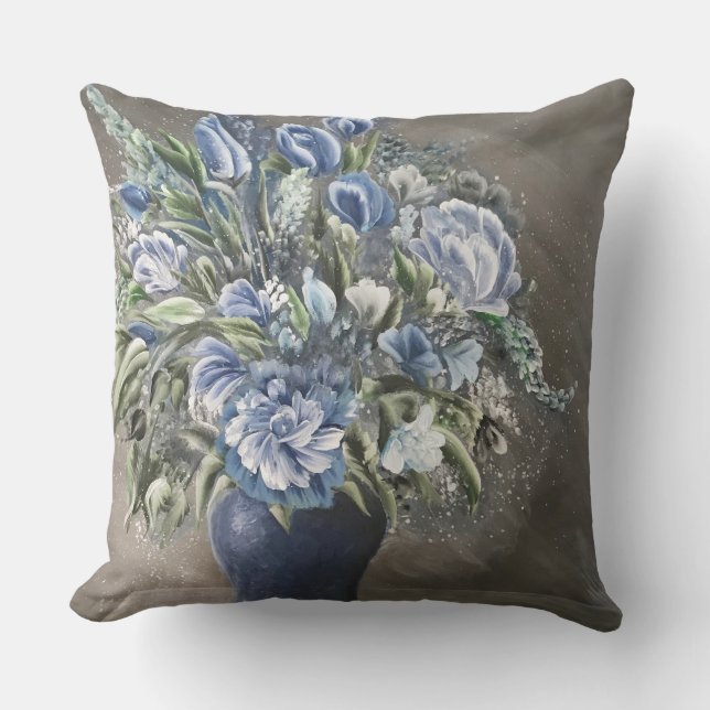 Blue Rustic Floral Decorative Pillow (Front)