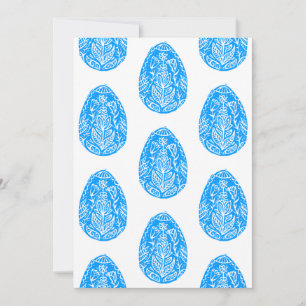 Blue Rustic Floral Easter Egg Linocut Invitation