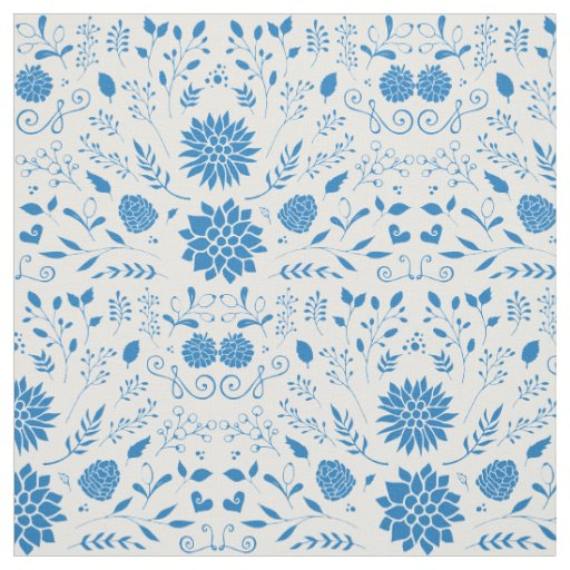 Blue Rustic Floral Pattern Fabric