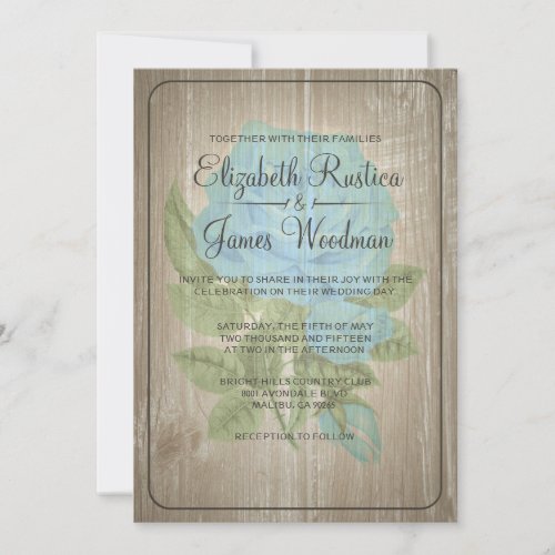 Blue Rustic Floral Wedding Invitations