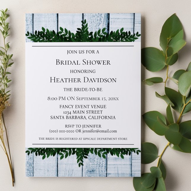 Blue Rustic Foliage Bridal Shower Invite (Blue Rustic Foliage Bridal Shower Invite)