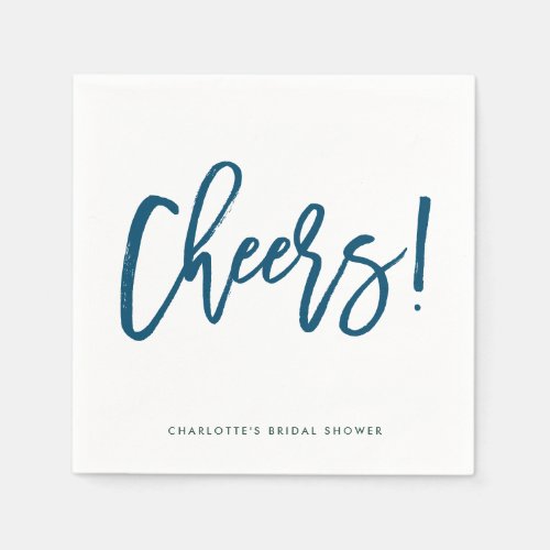 Blue Rustic Hand Lettering Cheers Bridal Shower Napkins