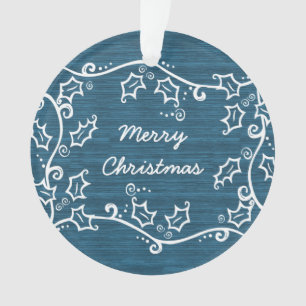 Blue Rustic Holly Acrylic Ornament