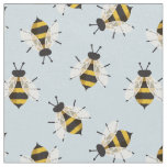 Blue Rustic Illustrated Bee Fabric