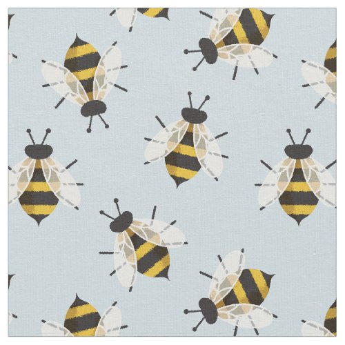 Blue Rustic Illustrated Bee Fabric