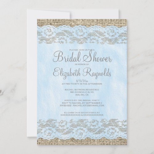 Blue Rustic Lace Bridal Shower Invitations