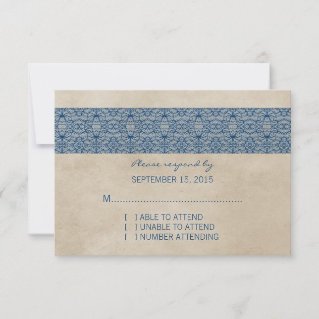 Blue Rustic Lace Response Card (Front)