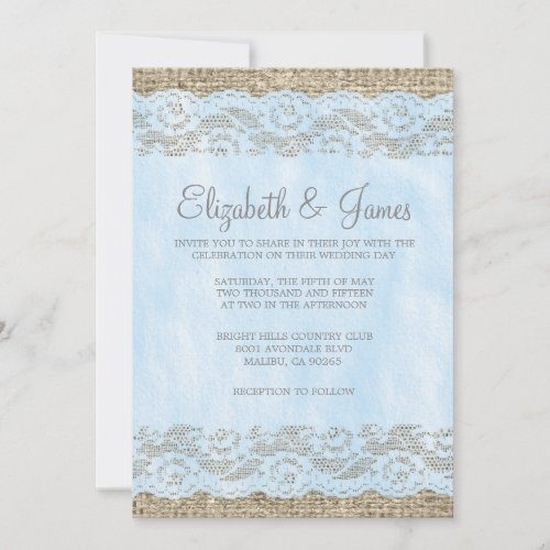 Blue Rustic Lace Wedding Invitations