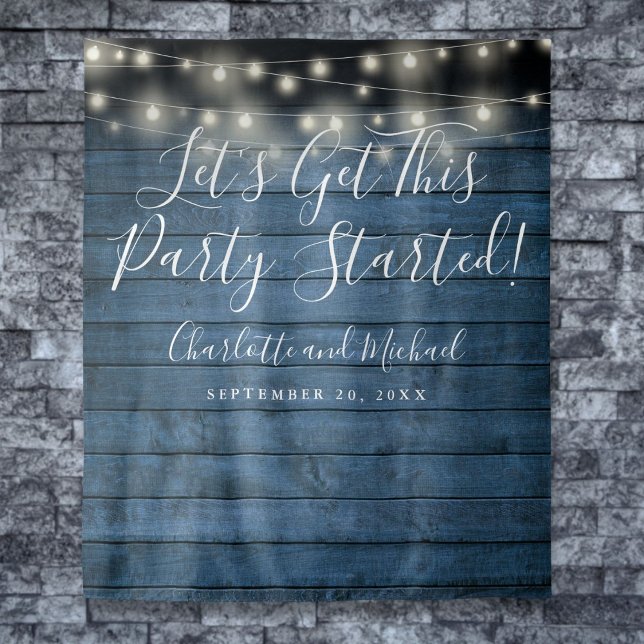 Blue Rustic Lights Party Started Photo Backdrop (Blue Rustic Lights Party Started Photo Backdrop)
