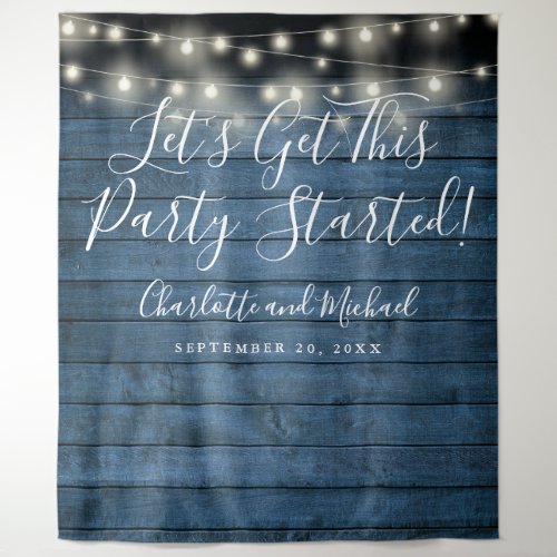 Blue Rustic Lights Party Started Photo Backdrop