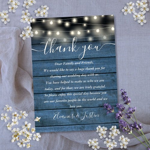 Blue Rustic Lights Wedding Thank You Place Card