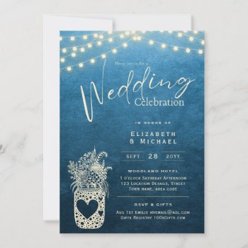 Blue Rustic Mason Jar Wedding Digital Print Invitation by invitationz at Zazzle