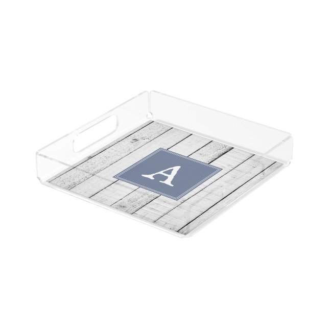 Blue Rustic Monogram Vanity Tray (Angled)