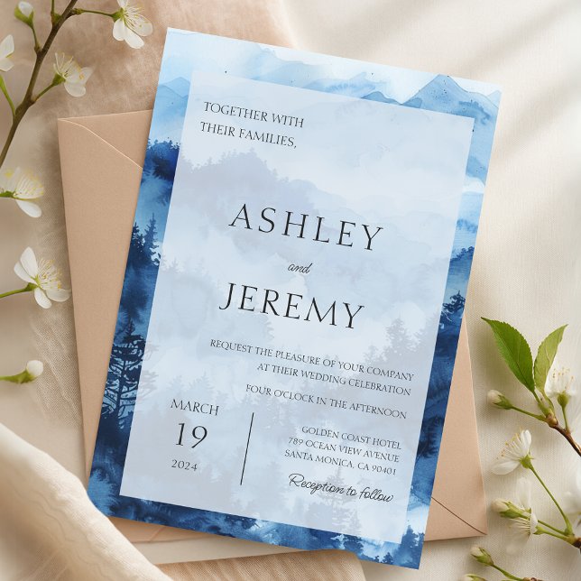 Blue Rustic Mountain Wedding Destination Forest  Invitation (Blue Rustic Mountain Wedding Destination Forest Invitation)