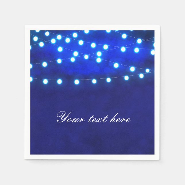 Blue Rustic Night String Lights Wedding Napkins (Front)