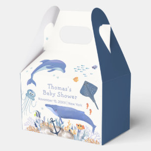 Blue Rustic Ocean Dolphin Whale Boy Baby Shower Favor Boxes