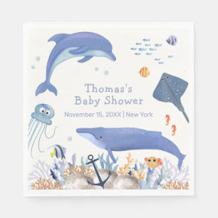 Blue Rustic Ocean Dolphin Whale Boy Baby Shower  Napkins