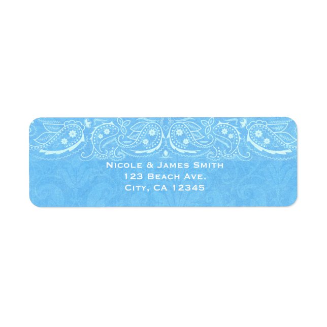 Blue Rustic Paisley Country Western Wedding Label (Front)