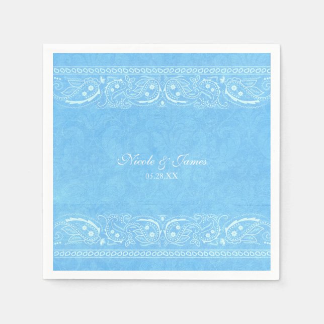 Blue Rustic Paisley Country Western Wedding Napkins (Front)