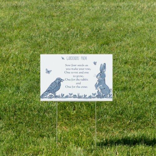 Blue Rustic Personalized Garden Sign Rabbit Crow Sign